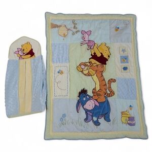 Disney Winnie the Pooh Crib Comforter Set w/ Stacker Blue Green Baby Nursery
